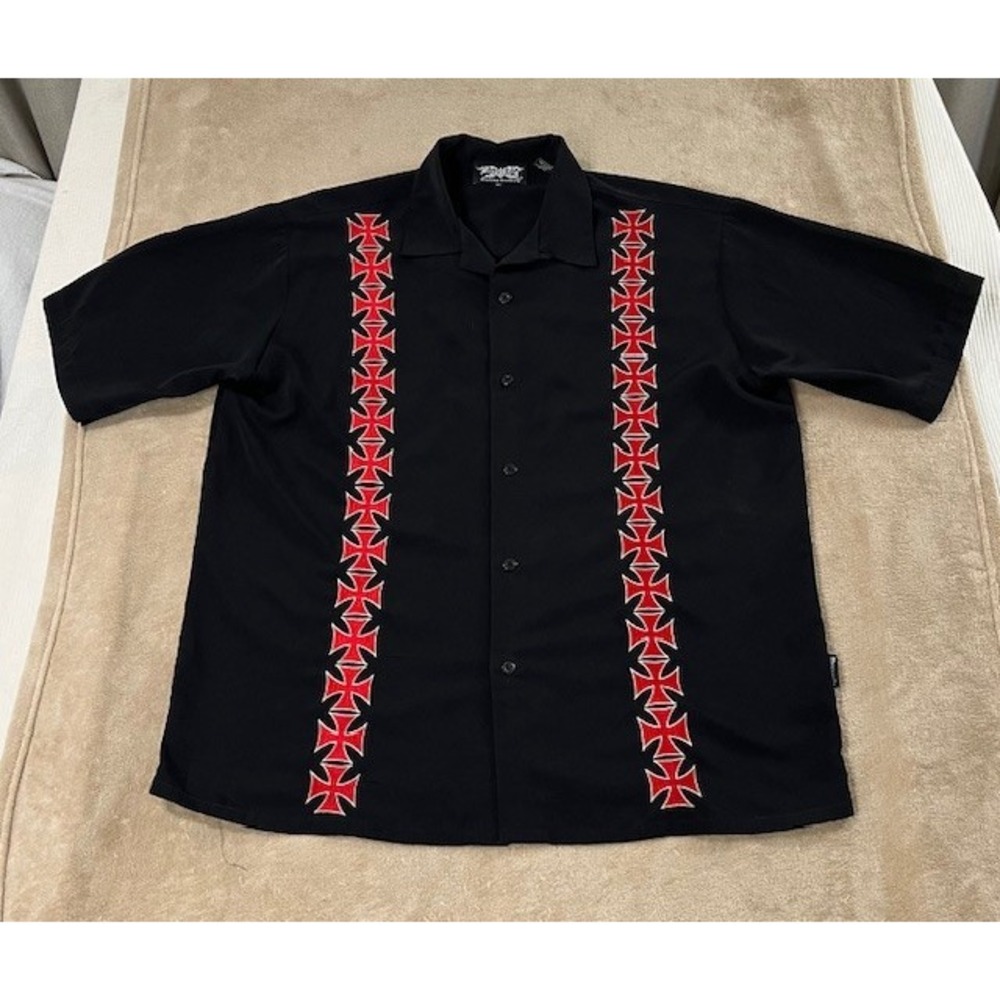 Dragonfly shirt men's size XL Black/red Short Sleeve Button Up